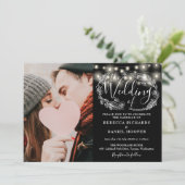 Zwart-Wit Slingerlichten Bloemfotowedding Kaart (Staand voorkant)
