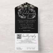 Zwart-Wit Slingerlichten QR-code Bruiloft All In One Uitnodiging (Binnen)