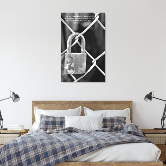 Zwart-wit slot op hek Inspirerend Quote Canvas Afdruk (Insitu (Slaapkamer))