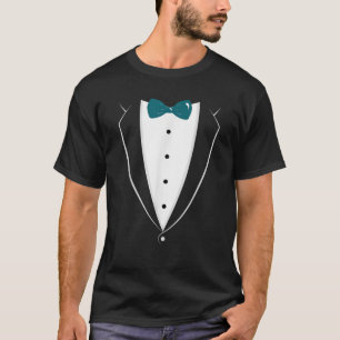 Zwart-wit smoking met Blauwgroen boog stropdas nie T-shirt