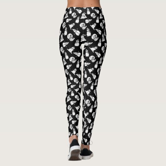 Zwart-wit sneeuwpoppatroon | Christmas Leggings (Achterkant)