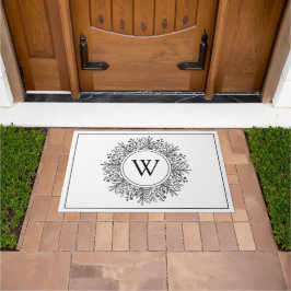Zwart-wit sneeuwvliesmonogram kerst deurmat