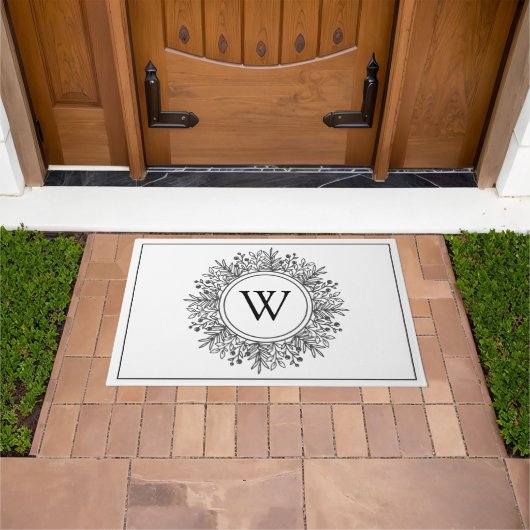 Zwart-wit sneeuwvliesmonogram kerst deurmat (Buiten)