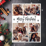 Zwart Wit Sneeuwvlok 5 Fotocollage Kerstmis Feestdagenkaart<br><div class="desc">Rustiek Minimalistisch Modern Eenvoudig Kalligrafie Zwart-wit Sneeuwvlok 5 Fotocollage Merry Christmas Script Vakantie Kaart. Deze feestelijke, elegante, grillige vijf (5) foto vakantie wenskaart sjabloon beschikt over een grid fotocollage, wat sneeuwvlok en zegt "Vrolijk kerstfeest"! De begroetingstekst "Vrolijk kerstfeest" is geschreven in een prachtig met de hand geletterd penseellettertype-script in zwart...</div>