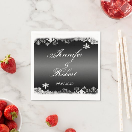Zwart-wit Sneeuwvlok Bruiloft Servetten (Insitu)