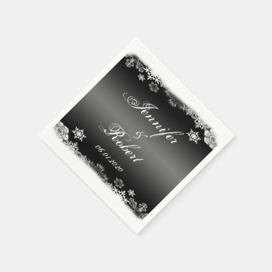 Zwart-wit Sneeuwvlok Bruiloft Servetten (Hoek)