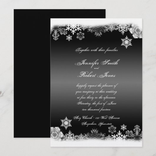 Zwart-wit Sneeuwvlok bruiloft uitnodiging (Voorkant / Achterkant)