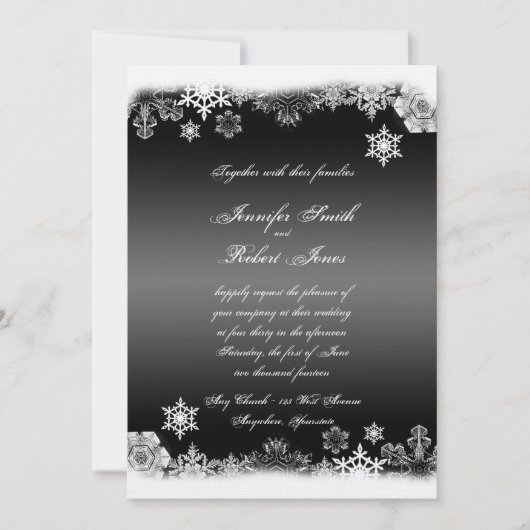 Zwart-wit Sneeuwvlok bruiloft uitnodiging (Voorkant)