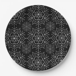 Zwart-wit sneeuwvlok Kerst Papier bord