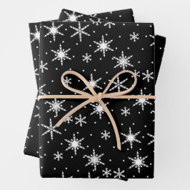 Zwart-wit Sneeuwvlok Kerstpatroon Inpakpapier Vel