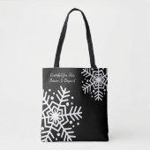 Zwart & Wit Sneeuwvlok Motto Naam Promotie Tote Bag (Voorkant)