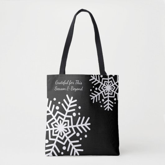 Zwart & Wit Sneeuwvlok Motto Naam Promotie Tote Bag (Voorkant)