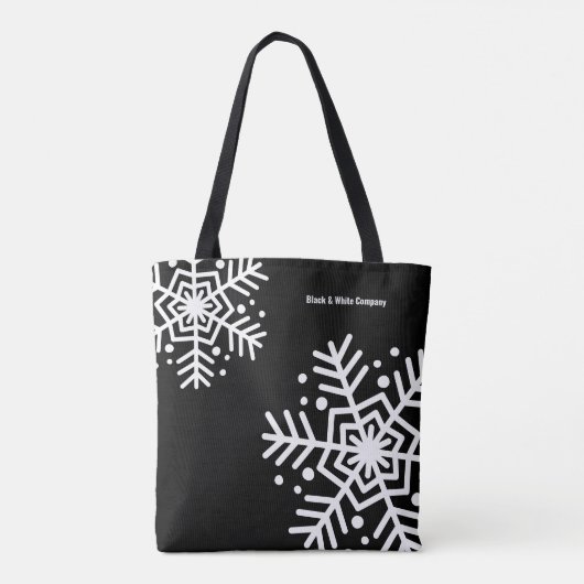 Zwart & Wit Sneeuwvlok Motto Naam Promotie Tote Bag (Achterkant)