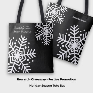 Zwart & Wit Sneeuwvlok Motto Naam Promotie Tote Bag