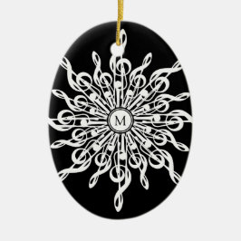 Zwart-wit Sneeuwvlok Muzieknoten Monogram Keramisch Ornament