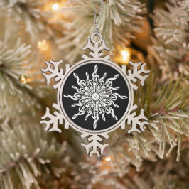 Zwart-wit Sneeuwvlok Muzieknoten Monogram Tin Sneeuwvlok Ornament