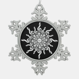 Zwart-wit Sneeuwvlok Muzieknoten Monogram Tin Sneeuwvlok Ornament