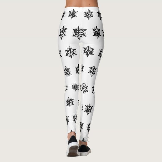 Zwart-wit Sneeuwvlok Vakantie Winter Kerstmis Leggings (Achterkant)