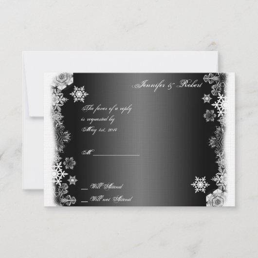 Zwart-wit Sneeuwvlok Wedding Response Kaart (Voorkant)