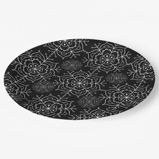 Zwart-wit sneeuwvlokken Kerst Papieren bord (Gekanteld)