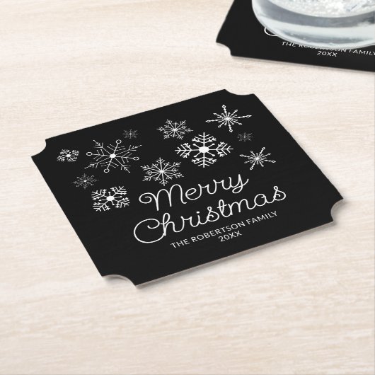 Zwart-wit Sneeuwvlokken Kerstfeest Kartonnen Onderzetters (Gekanteld)