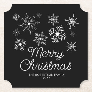 Zwart-wit Sneeuwvlokken Kerstfeest Kartonnen Onderzetters