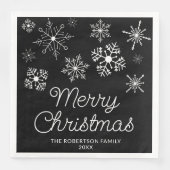 Zwart-wit Sneeuwvlokken Kerstfeest Servet (Voorkant)
