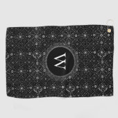 Zwart-wit sneeuwvlokkenpatroon monogram golfhanddoek (Horizontaal)
