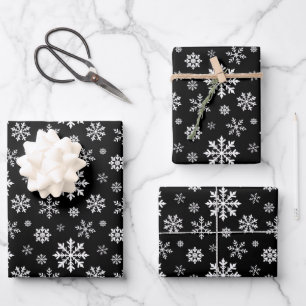 Zwart-wit sneeuwvlokpatroon decoratief inpakpapier vel
