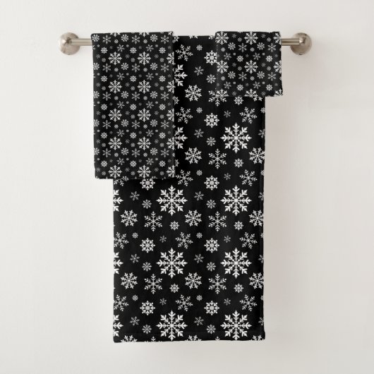 Zwart-wit sneeuwvlokpatroon Elegant modern Bad Handdoek (Insitu)
