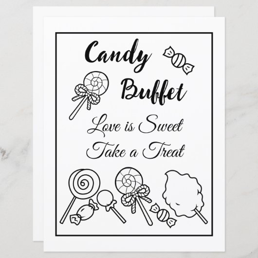 Zwart-wit Snoep Buffet Trouwbord (Voorkant / Achterkant)