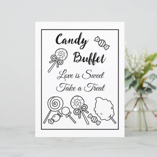 Zwart-wit Snoep Buffet Trouwbord (Staand voorkant)