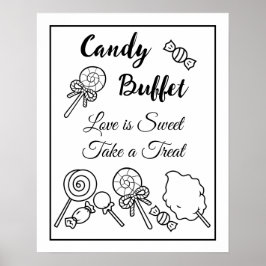 Zwart-wit Snoep Buffet Trouwbord Poster