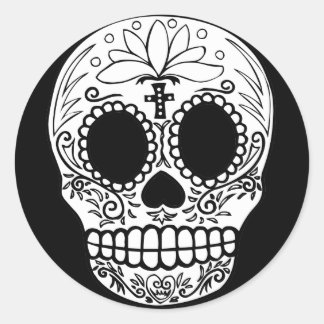 Zwart/wit Snoepjes schedel Ronde Sticker