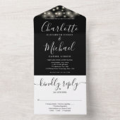 Zwart-wit snoerlampen chic script bruiloft all in one uitnodiging (Binnen)