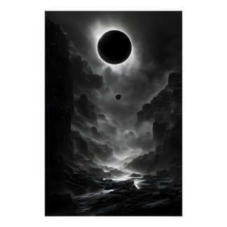 Zwart-wit Solar Eclipse 's nachts Perfect Poster