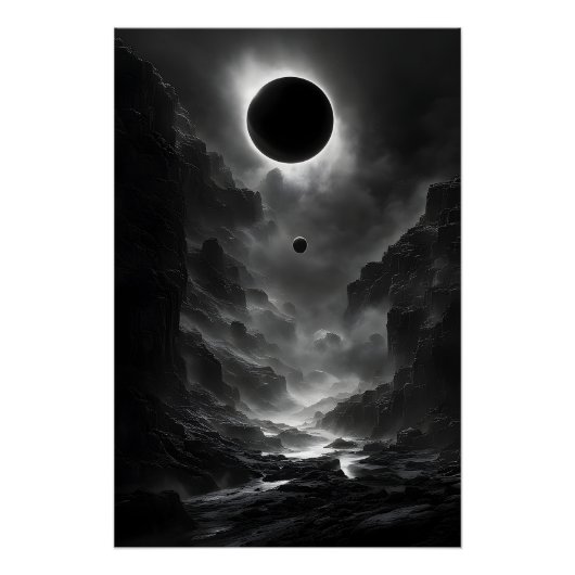 Zwart-wit Solar Eclipse 's nachts Perfect Poster (Voorkant)
