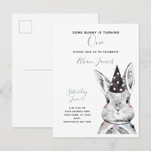 Zwart-wit Sommige Bunny draait op een dag Uitnodiging Briefkaart (Voorkant / Achterkant)