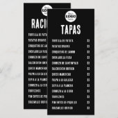 Zwart-wit Spaans Tapas- en Racionesmenu Menu (Voorkant / Achterkant)