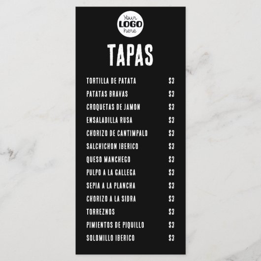 Zwart-wit Spaans Tapas- en Racionesmenu Menu (Voorkant)