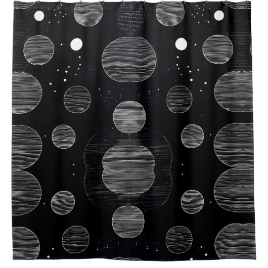 Zwart-wit Space Circle Style 1 Douchegordijn (Voorkant)