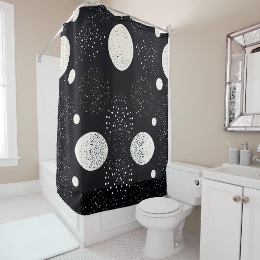 Zwart-wit Space Circle Style 3 Douchegordijn (In situ)
