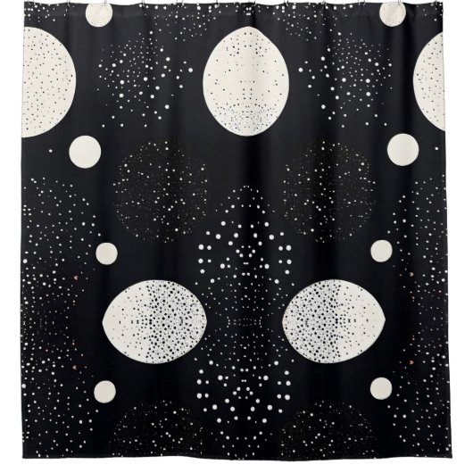 Zwart-wit Space Circle Style 3 Douchegordijn (Voorkant)