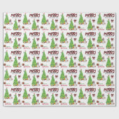 Zwart-wit spaniel, vogel en kerstboom cadeaupapier (Vlak)