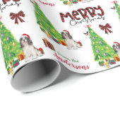 Zwart-wit spaniel, vogel en kerstboom cadeaupapier (Rol Hoek)