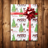 Zwart-wit spaniel, vogel en kerstboom cadeaupapier