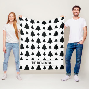 Zwart-Wit Spar Kerstboom Patroon & Tekst Fleece Deken