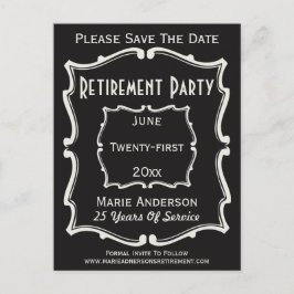 zwart wit sparen de Date Retirement Party Aankondigingskaart