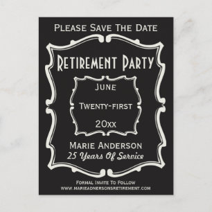 zwart wit sparen de Date Retirement Party Aankondigingskaart