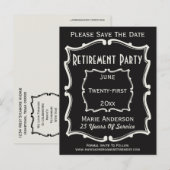  zwart wit sparen de Date Retirement Party Aankondigingskaart (Voorkant / Achterkant)